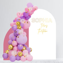 Load image into Gallery viewer, Happy Birthday Decal - Happy Birthday Party Backdrop - First Birthday for Balloon Arch - Personalized Name and Age Sticker - Chiara Wall - Teen Birthday Party Backdrop