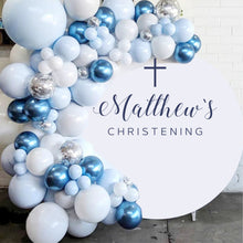 Load image into Gallery viewer, Personalized Christening Decal - Christening Party Backdrop - Personalized Name and Cross Wall Decal for Balloon Arch - Personalized Name