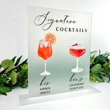 Load image into Gallery viewer, Signature Drink Bar Sign - Acrylic Bar Sign for Wedding - Frosted Acrylic Wedding Sign - Signature Cocktail Sign for Wedding - Bar Menu - His and Hers Bar Menu