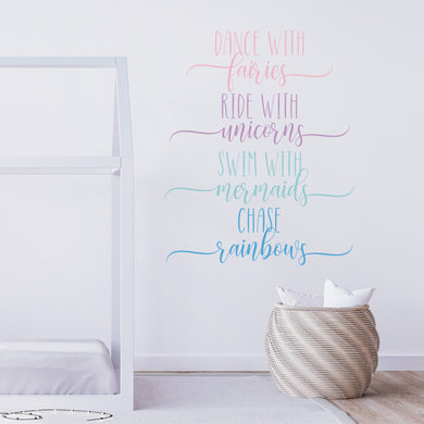 Dance Sticker - Dance Decal - Dance With Fairies Ride With Unicorns Wall Decal