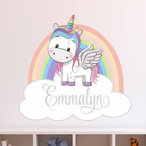 Unicorn Sticker Rainbow Wall Decal Custom Name - Name Sticker - Name Decal