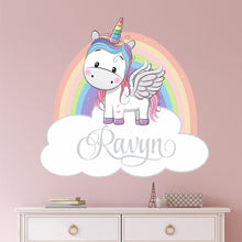 Load image into Gallery viewer, Unicorn Sticker Rainbow Wall Decal Custom Name - Name Sticker - Name Decal