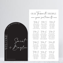 Load image into Gallery viewer, Wedding Welcome Sign with Seating Chart - Our Favorite People - Your seat awaits - Welcome to Our Wedding - Custom Seating Chart - Seating Chart Arch - Photo Backdrop - Custom Wedding Backdrop - Wedding Photo Backdrop - Modern Wedding Welcome Sign
