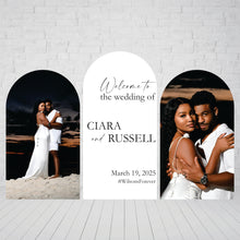 Load image into Gallery viewer, Wedding Welcome Sign with Photo Boards - Photo Backdrop - Welcome to Our Wedding Sign - Lifesize Photo Arch - Lifesize Photo Panel - Large Photo Board - Custom Wedding Backdrops - Wedding Photo Backdrop