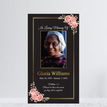 Load image into Gallery viewer, Funeral Backdrop - In Loving Memory of - Memorial Backdrop - Memorial Backdrop with Bible Verse - Funeral Backdrop with Photo - Funeral Banner with Scripture - Arch for Memorial - El Entierro Backdrop