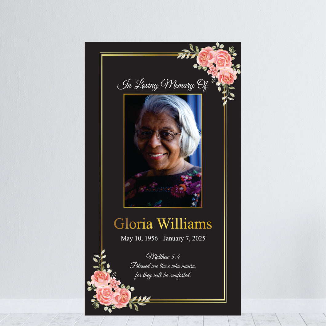 Funeral Backdrop - In Loving Memory of - Memorial Backdrop - Memorial Backdrop with Bible Verse - Funeral Backdrop with Photo - Funeral Banner with Scripture - Arch for Memorial - El Entierro Backdrop