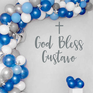 God Bless Decal - Personalized Baptism Decal For Balloon Arch - Cross Decal