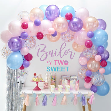 Two Sweet Birthday Party - Happy 2nd Birthday Decal - 2nd Birthday for Balloon Arch - Personalized Name Decal for Chiara Wall