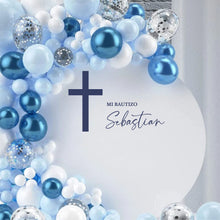 Load image into Gallery viewer, Personalized Mi Bautizo Cross Decal - Baptism Party Backdrop