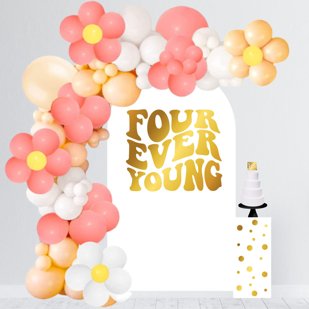 Four Ever Young Birthday Decal - Happy Birthday Party Backdrop - Four Ever Young Decal for Balloon Arch - Chiara Wall - 4th Birthday