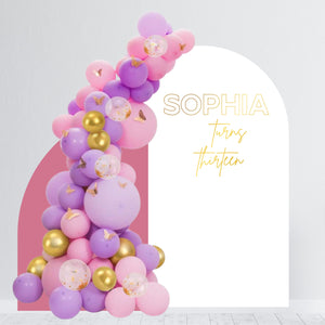 Happy Birthday Decal - Happy Birthday Party Backdrop - First Birthday for Balloon Arch - Personalized Name and Age Sticker - Chiara Wall - Teen Birthday Party Backdrop