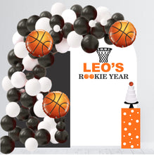 Load image into Gallery viewer, Rookie Year Birthday Party Backdrop - Basketball Theme First Birthday Backdrop - First Birthday Balloon Arch