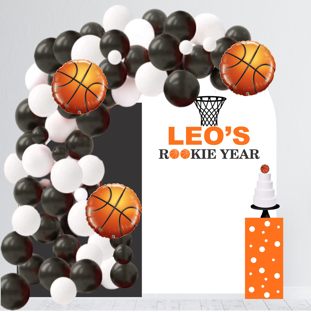 Rookie Year Birthday Party Backdrop - Basketball Theme First Birthday Backdrop - First Birthday Balloon Arch