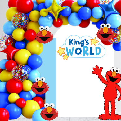 Personalized Name World Birthday Decal - Happy Birthday Backdrop - Boys World Theme Birthday Sticker for Balloon Arch - ABC Birthday Sticker - Elmo Party Prop - Treatbox Stickers - Sesame Street Theme Birthday