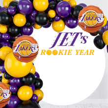 Load image into Gallery viewer, Lakers Rookie Year Decal - Lakers Rookie Year Birthday Party Backdrop - Basketball Theme First Birthday Backdrop - Lakers Theme First Birthday Balloon Arch - Birthday Decal