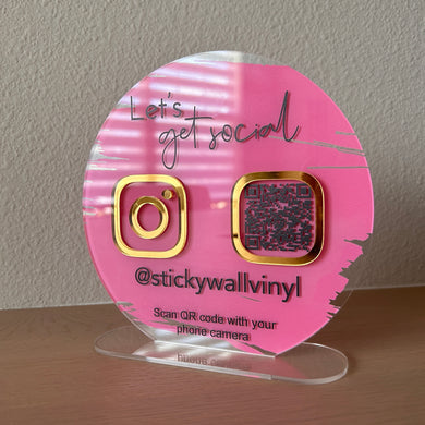Acrylic Social Media Sign - QR code sign - Acrylic Instagram Sign - Circular Social Media Business Sign