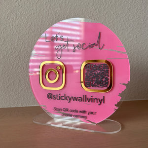 Acrylic Social Media Sign - QR code sign - Acrylic Instagram Sign - Circular Social Media Business Sign