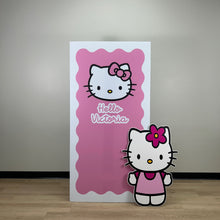 Load image into Gallery viewer, Hello Kitty Birthday Backdrop - Wavy Backdrop - Sanrio Theme Birthday Party - Hello with Name - Hello Kitty Theme Birthday Party - Hello Kitty Cutout - Lifesize Hello Kitty Cutout - Sanrio Birthday Backdrop