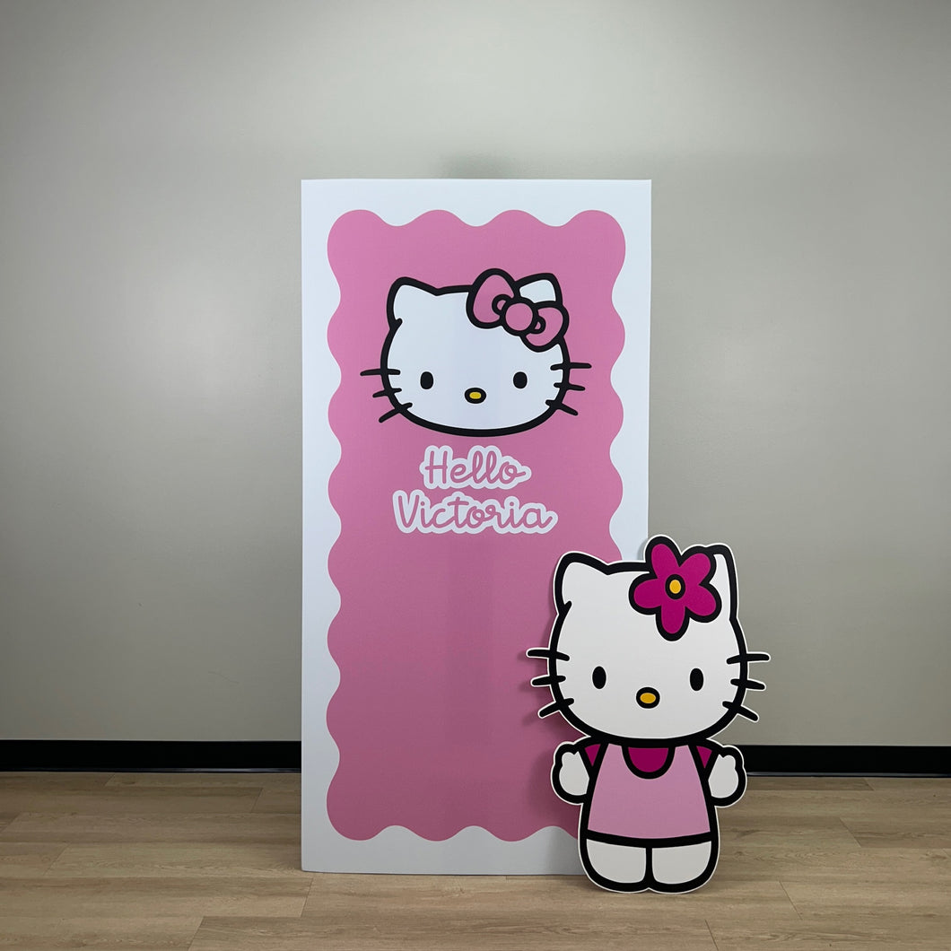 Hello Kitty Birthday Backdrop - Wavy Backdrop - Sanrio Theme Birthday Party - Hello with Name - Hello Kitty Theme Birthday Party - Hello Kitty Cutout - Lifesize Hello Kitty Cutout - Sanrio Birthday Backdrop