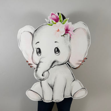 Foam Board Elephant Party Prop - Baby Elephant with Flowers Cutout - Elephant Party Standee