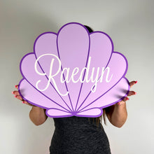 Load image into Gallery viewer, Personalized Seashell Party Prop - Little Mermaid First Birthday - 3D Custom Name - Purple Seashell Prop - Under the Sea Theme Decor - Shell Party Standee