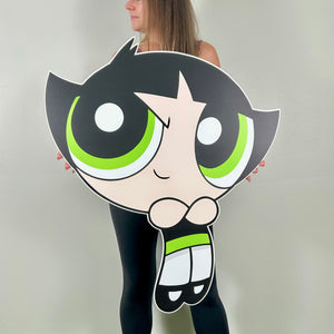 Buttercup Powerpuff Girl Prop - Party Standee - Powerpuff Girl Cutout - Foamboard Powerpuff Girl Prop - Green Powerpuff Girl Cutout