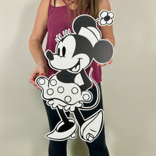Load image into Gallery viewer, Black and White Minnie Mouse Prop - Character Cutout - Party Standee - Vintage Minnie Cutout - Black and White Cutout