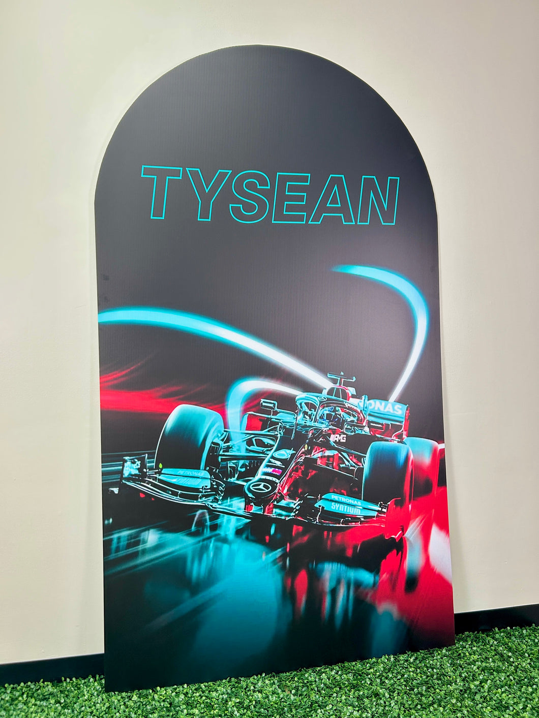 Personalized Formula 1 Party Backdrop - Racing Theme Birthday Backdrop - First Birthday Party Backdrop - Personalized Formula One Chiara Wall - Racer Arch Backdrop