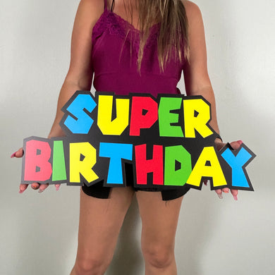 Personalized Mario Logo Cutout - Super with Personalized Name - Mario Theme Birthday Party - Super Mario Prop- Custom Character Cutout - Gamer Theme Decor - Party Standee