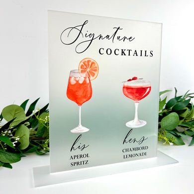 Signature Drink Bar Sign - Acrylic Bar Sign for Wedding - Frosted Acrylic Wedding Sign - Signature Cocktail Sign for Wedding - Bar Menu - His and Hers Bar Menu