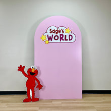 Load image into Gallery viewer, Personalized Name World Birthday Backdrop - Happy Birthday Backdrop - World Theme Birthday Backdrop for Balloon Arch - Sesame Street Arch Backdrop - ABC Birthday Backdrop - Elmo Party Prop - Treatbox Stickers - Sesame Street Theme Birthday