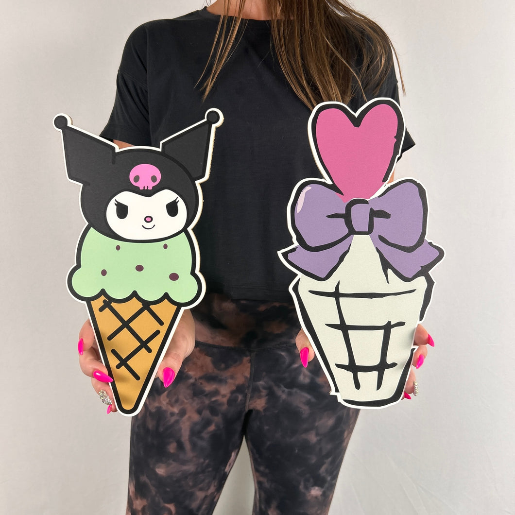Foam Board Kuromi Prop Set - Character Cutouts - Ice Cream Cone Prop - Set of 2 Party Standees