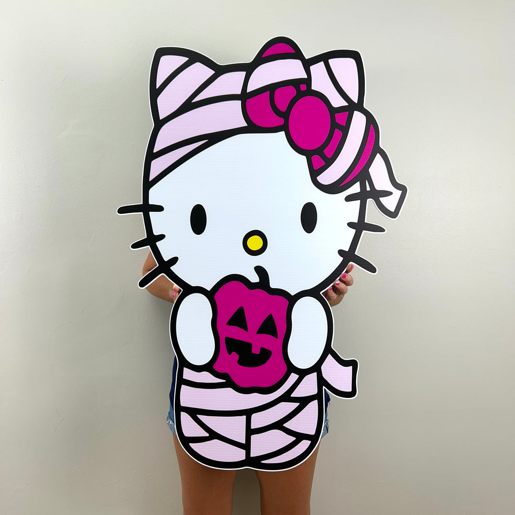 Mummy Hello Kitty Cutout - Halloween Prop - Halloween Sanrio Props - Custom Character Cutout - Lifesize Hello Kitty Cutout - Party Standee - Halloween Themed Birthday - Spooky One Birthday Party - Mummy Hello Kitty Cutout