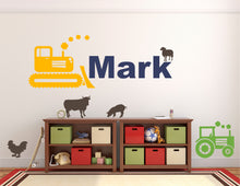 Load image into Gallery viewer, Farm Animals Bulldozer Tractor Personalized Name Wall Decal