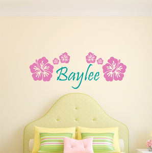 Personalized Name Hibiscus Flowers Wall Decal