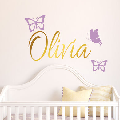 Personalized Name & Butterflies Wall Decal