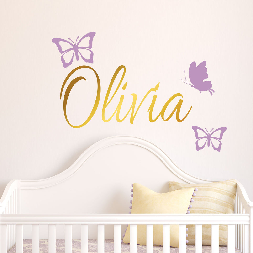 Personalized Name & Butterflies Wall Decal