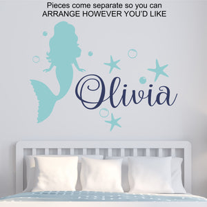 Mermaid Wall Decal Mermaid Sticker Custom Name - Name Sticker - Name Wall Decal
