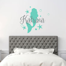 Load image into Gallery viewer, Mermaid Wall Decal Mermaid Sticker Custom Name - Name Sticker - Name Wall Decal