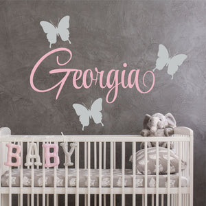 Personalized Name & Butterflies Wall Decal