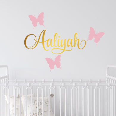 Personalized Name & Butterflies Wall Decal