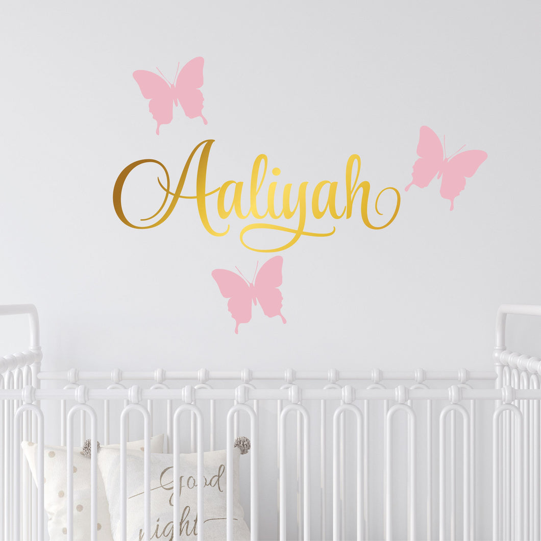 Personalized Name & Butterflies Wall Decal