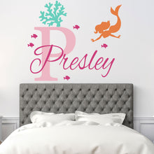 Load image into Gallery viewer, Mermaid Wall Decal Mermaid Sticker Custom Name - Name Sticker - Name Wall Decal