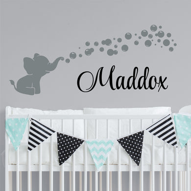 Personalized Name Elephant and Bubbles Wall Decal