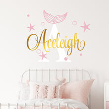 Load image into Gallery viewer, Mermaid Wall Decal Mermaid Sticker Custom Name - Name Sticker - Name Wall Decal
