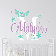 Load image into Gallery viewer, Mermaid Wall Decal Mermaid Sticker Custom Name - Name Sticker - Name Wall Decal