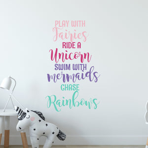 Play with Fairies Ride a Unicorn Wall Decal