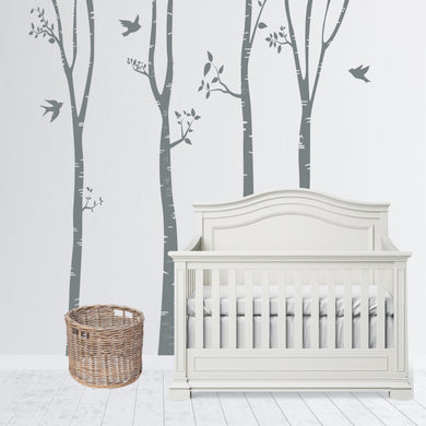 Animal Forest Trees Nursery Wall Decal Sticker - Birch Trees Decal