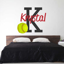 Load image into Gallery viewer, Softball Wall Decal Softball Sticker Custom Name - Name Sticker - Name Wall Decal