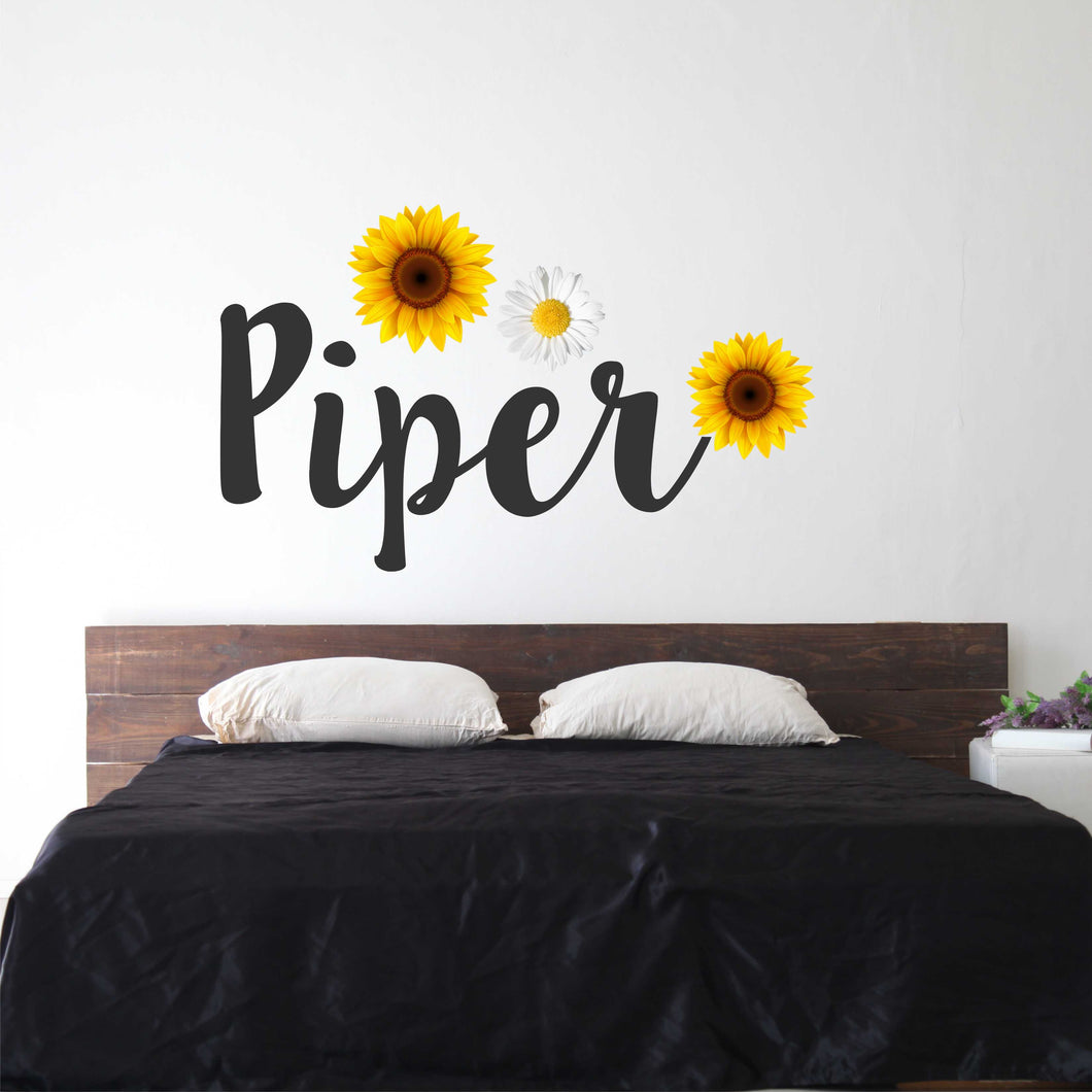 Personalized Name With Sunflowers Wall Decal